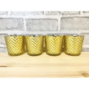 Gold Mercury Glass Votive Candle Holders Set of 4 Weave Pattern EUC Wedding Home